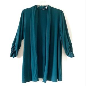 Susan Graver Green Open Front Liquid Knit Cardigan